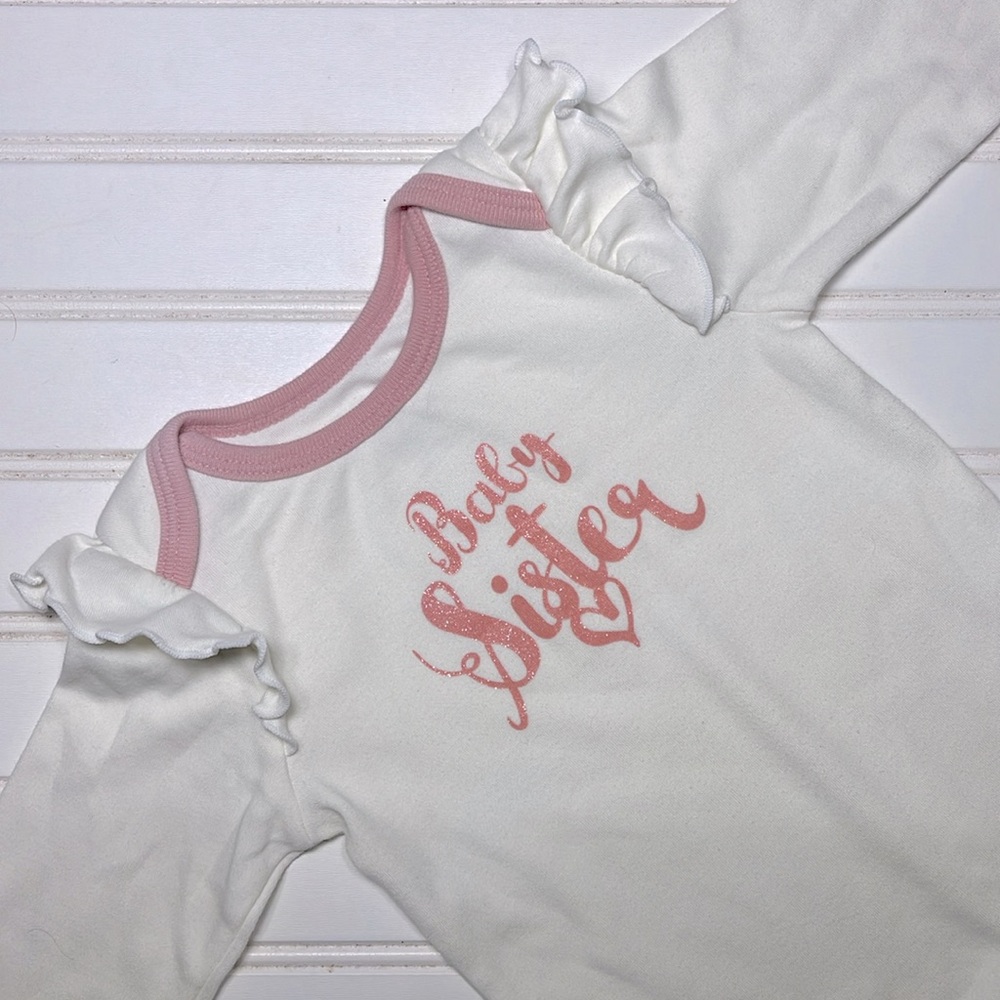 🔴 LULLABY LANE EUC Super Soft “Baby Sister” Ruffle Long Sleeve Bodysuit